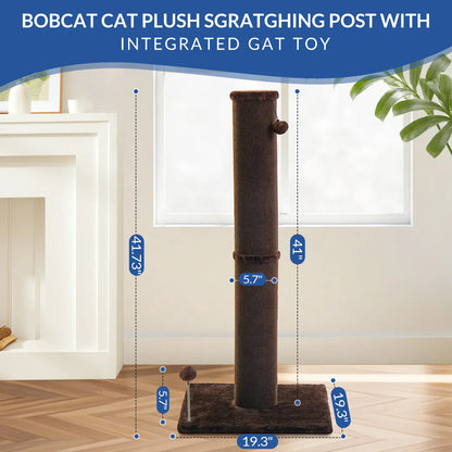 MADE 4 PETS 41-Inch Tall Cat Scratching Post - Gray, Large Vertical Scratcher with Replaceable Toys and Sturdy Base, Space-Saving Design, Imitation Sisal Construction
