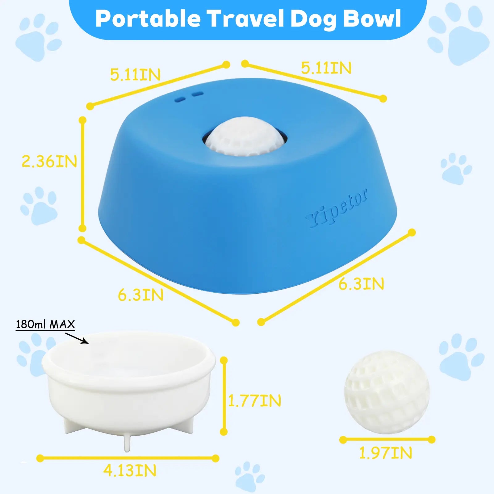 Yipetor Slow Feeder Dog Bowl with Built-In Rolling Ball for Liquid Treats - No Spill Bone Broth and Multi-Purpose Puppy Yogurt Feeder for All Breeds, Ideal for Dietary Supplements and Post-Operative Nutrition