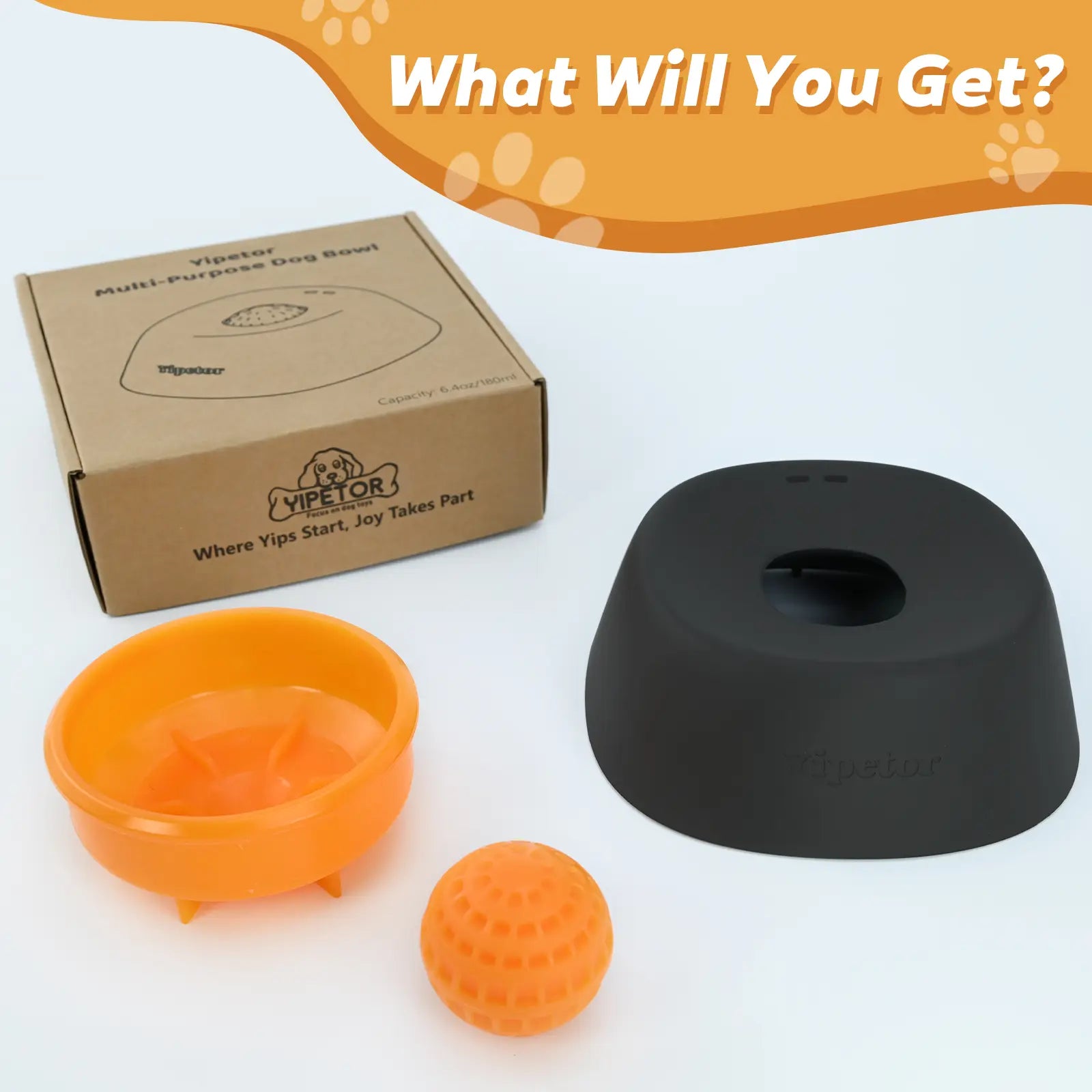 Yipetor Slow Feeder Dog Bowl with Built-In Rolling Ball for Liquid Treats - No Spill Bone Broth and Multi-Purpose Puppy Yogurt Feeder for All Breeds, Ideal for Dietary Supplements and Post-Operative Nutrition