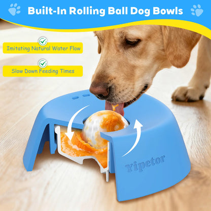 Yipetor Slow Feeder Dog Bowl with Built-In Rolling Ball for Liquid Treats - No Spill Bone Broth and Multi-Purpose Puppy Yogurt Feeder for All Breeds, Ideal for Dietary Supplements and Post-Operative Nutrition