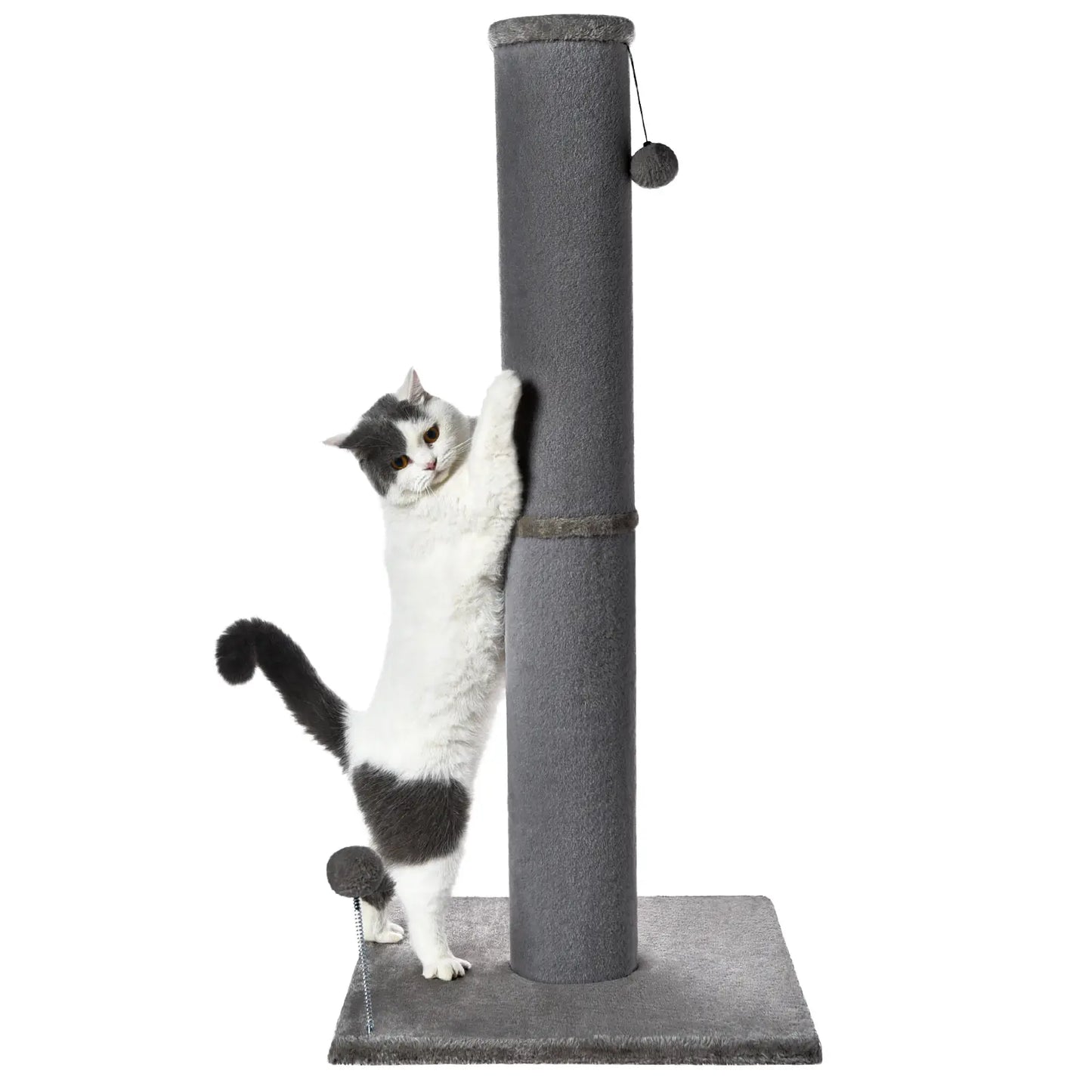 MADE 4 PETS 41-Inch Tall Cat Scratching Post - Gray, Large Vertical Scratcher with Replaceable Toys and Sturdy Base, Space-Saving Design, Imitation Sisal Construction