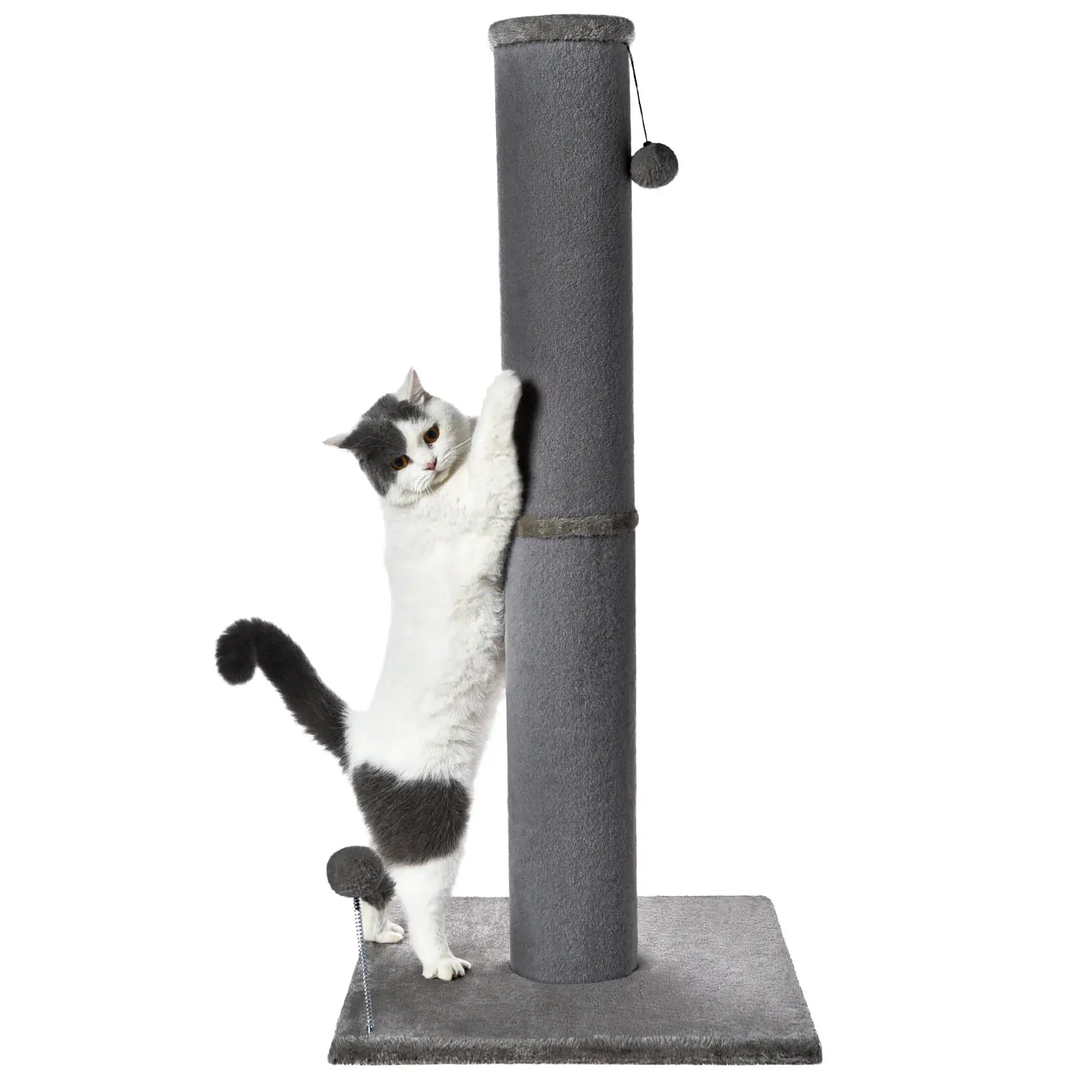MADE 4 PETS 41-Inch Tall Cat Scratching Post - Gray, Large Vertical Scratcher with Replaceable Toys and Sturdy Base, Space-Saving Design, Imitation Sisal Construction