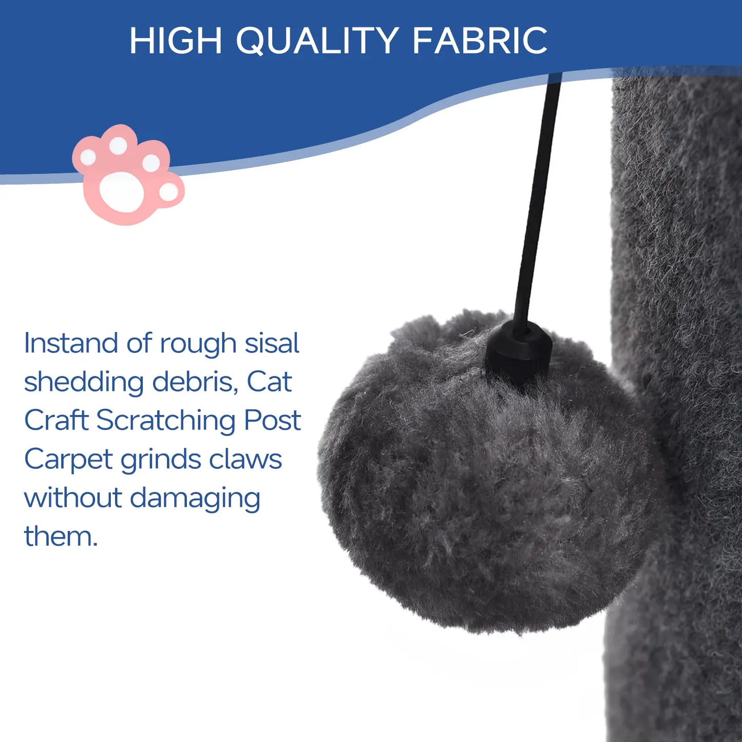 MADE 4 PETS 41-Inch Tall Cat Scratching Post - Gray, Large Vertical Scratcher with Replaceable Toys and Sturdy Base, Space-Saving Design, Imitation Sisal Construction