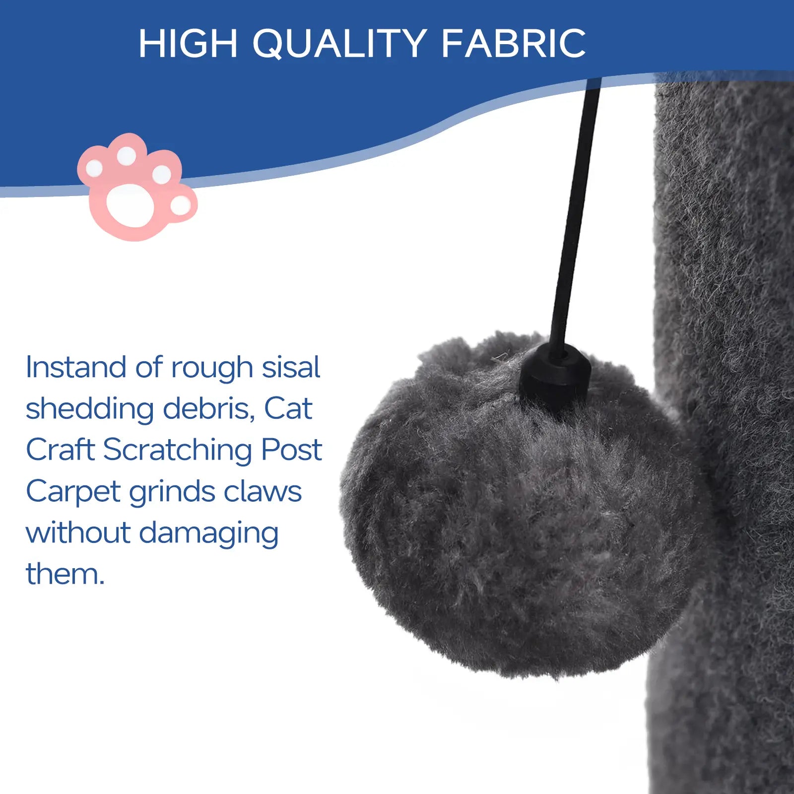 MADE 4 PETS 41-Inch Tall Cat Scratching Post - Gray, Large Vertical Scratcher with Replaceable Toys and Sturdy Base, Space-Saving Design, Imitation Sisal Construction