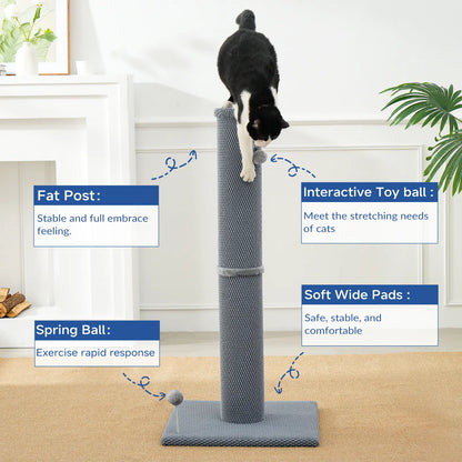 MADE 4 PETS 41-Inch Tall Cat Scratching Post - Gray, Large Vertical Scratcher with Replaceable Toys and Sturdy Base, Space-Saving Design, Imitation Sisal Construction