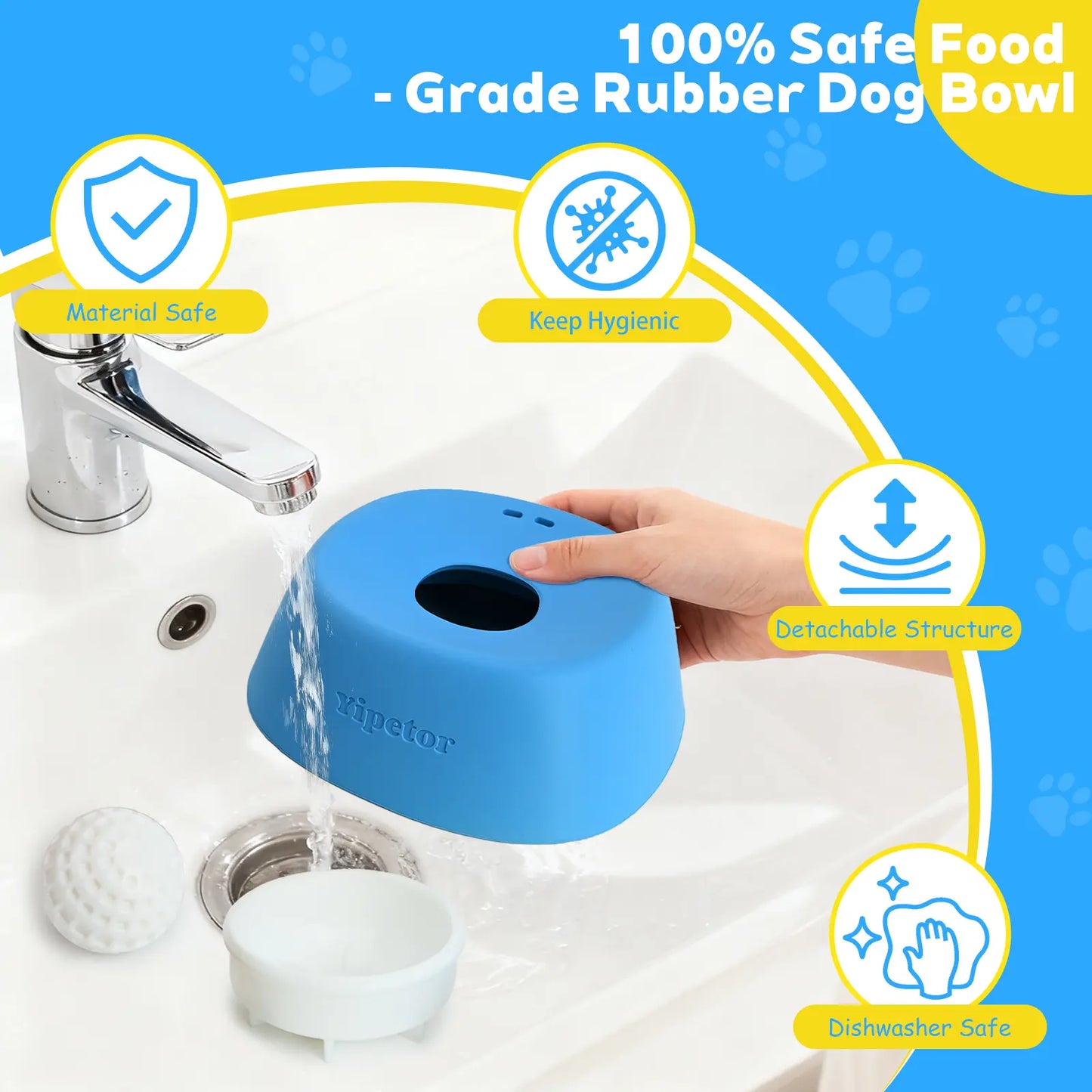 Yipetor Slow Feeder Dog Bowl with Built-In Rolling Ball for Liquid Treats - No Spill Bone Broth and Multi-Purpose Puppy Yogurt Feeder for All Breeds, Ideal for Dietary Supplements and Post-Operative Nutrition