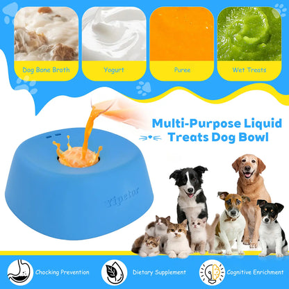 Yipetor Slow Feeder Dog Bowl with Built-In Rolling Ball for Liquid Treats - No Spill Bone Broth and Multi-Purpose Puppy Yogurt Feeder for All Breeds, Ideal for Dietary Supplements and Post-Operative Nutrition