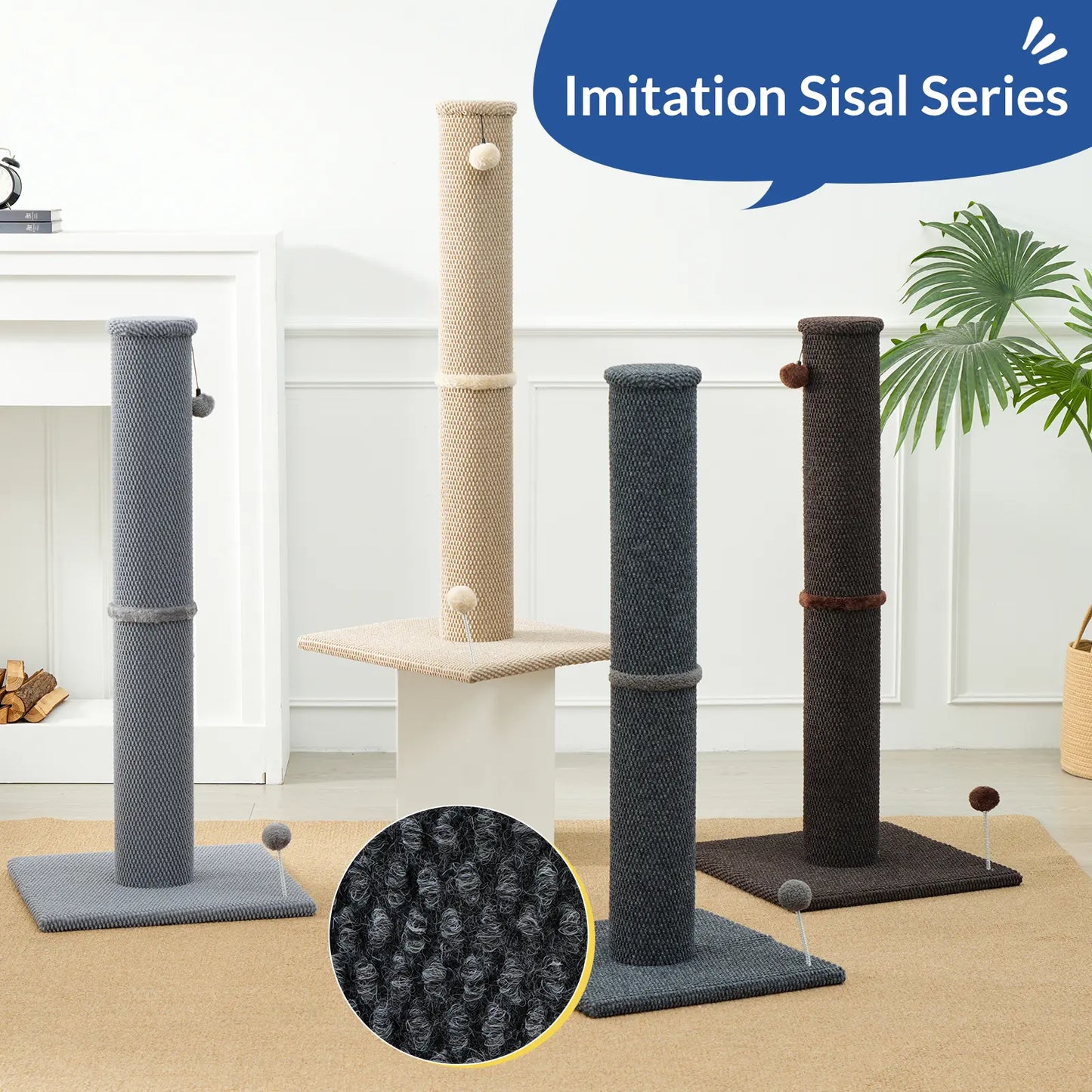 MADE 4 PETS 41-Inch Tall Cat Scratching Post - Gray, Large Vertical Scratcher with Replaceable Toys and Sturdy Base, Space-Saving Design, Imitation Sisal Construction