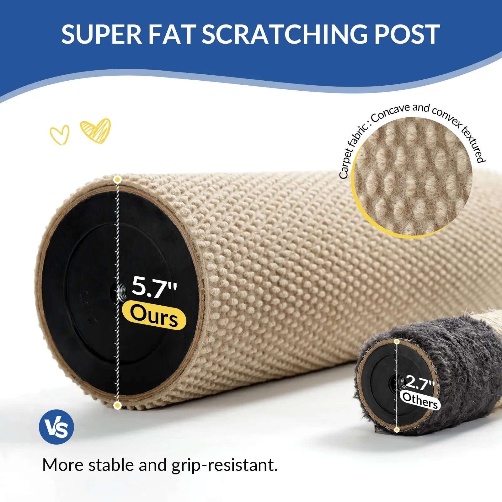 MADE 4 PETS 41-Inch Tall Cat Scratching Post - Gray, Large Vertical Scratcher with Replaceable Toys and Sturdy Base, Space-Saving Design, Imitation Sisal Construction
