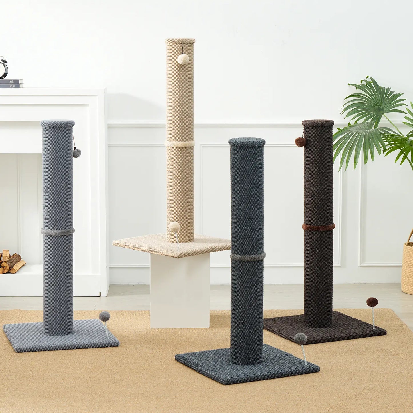 MADE 4 PETS 41-Inch Tall Cat Scratching Post - Gray, Large Vertical Scratcher with Replaceable Toys and Sturdy Base, Space-Saving Design, Imitation Sisal Construction