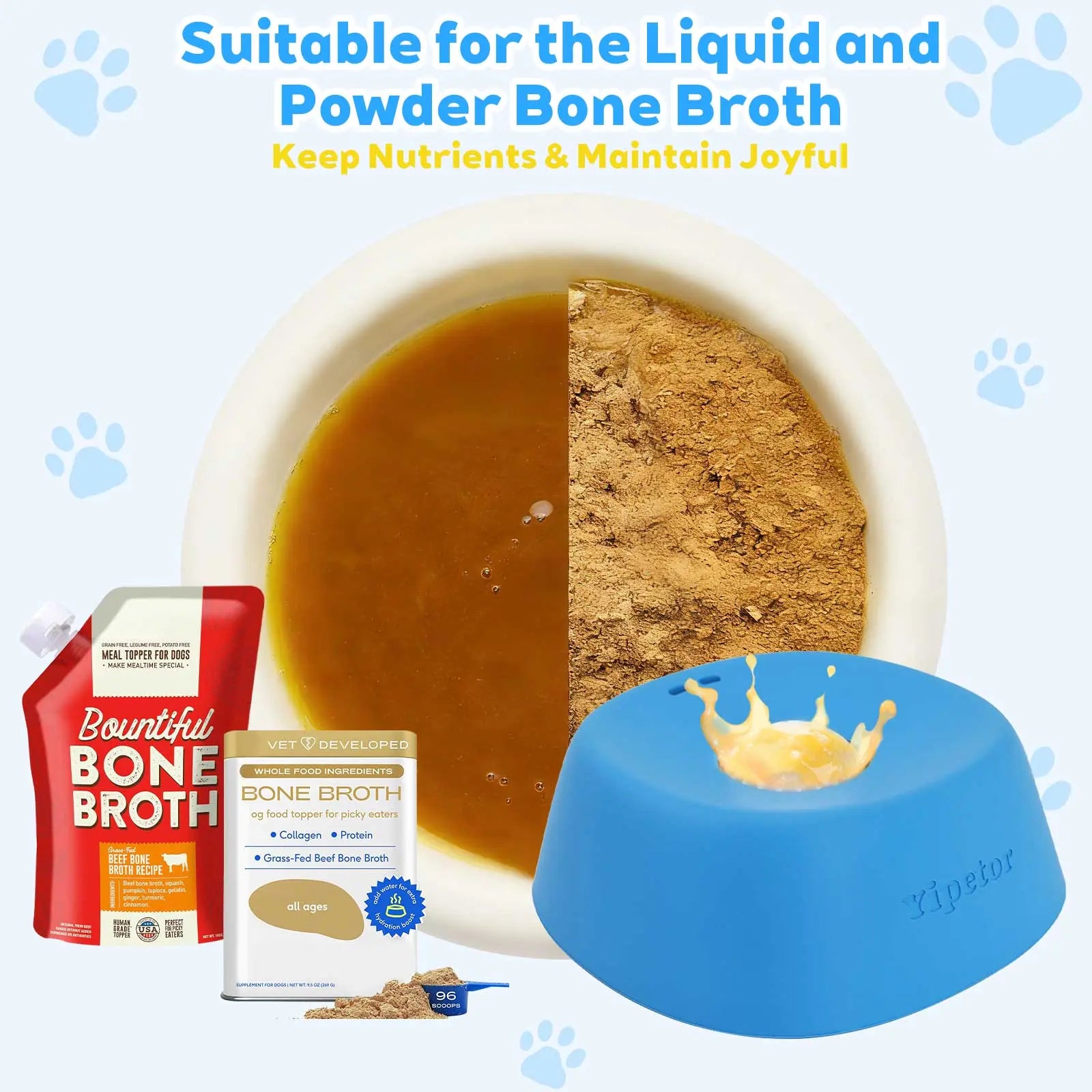 Yipetor Slow Feeder Dog Bowl with Built-In Rolling Ball for Liquid Treats - No Spill Bone Broth and Multi-Purpose Puppy Yogurt Feeder for All Breeds, Ideal for Dietary Supplements and Post-Operative Nutrition