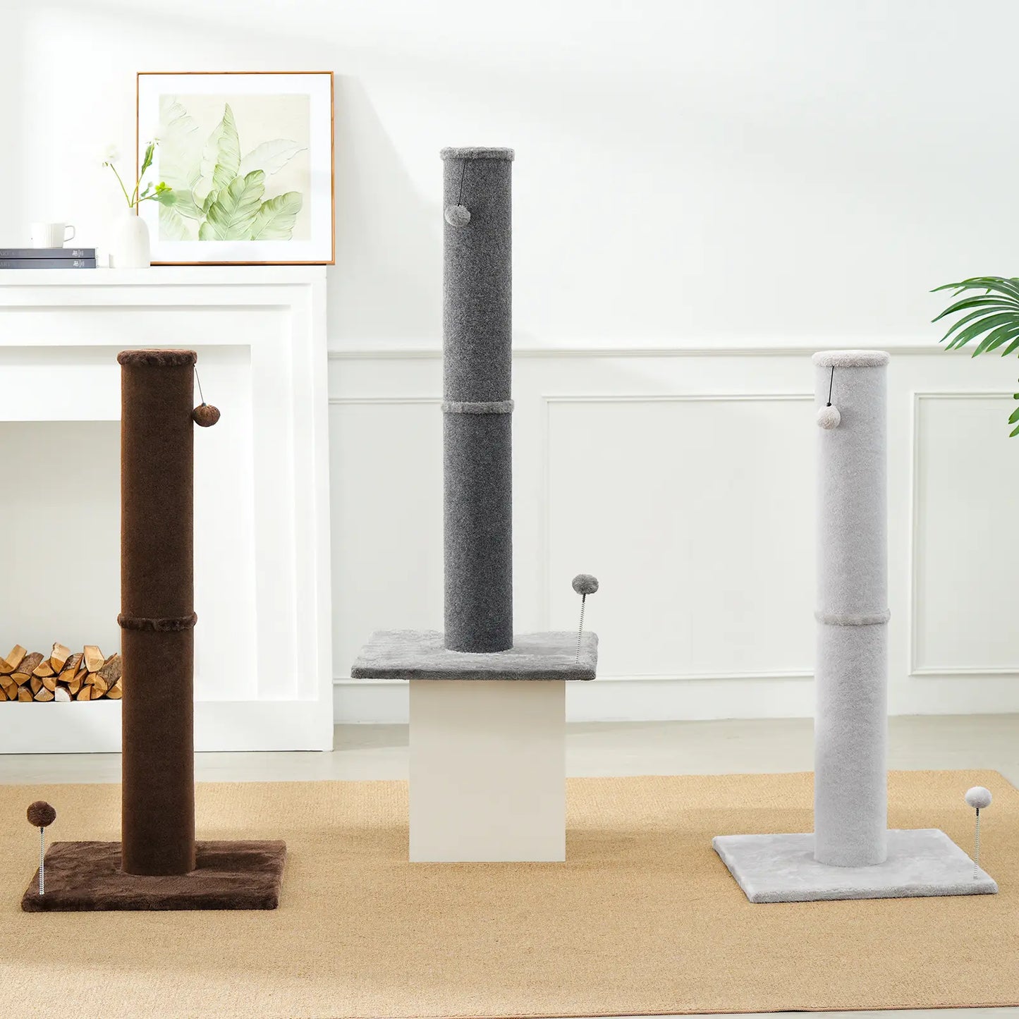 MADE 4 PETS 41-Inch Tall Cat Scratching Post - Gray, Large Vertical Scratcher with Replaceable Toys and Sturdy Base, Space-Saving Design, Imitation Sisal Construction