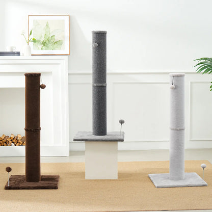 MADE 4 PETS 41-Inch Tall Cat Scratching Post - Gray, Large Vertical Scratcher with Replaceable Toys and Sturdy Base, Space-Saving Design, Imitation Sisal Construction