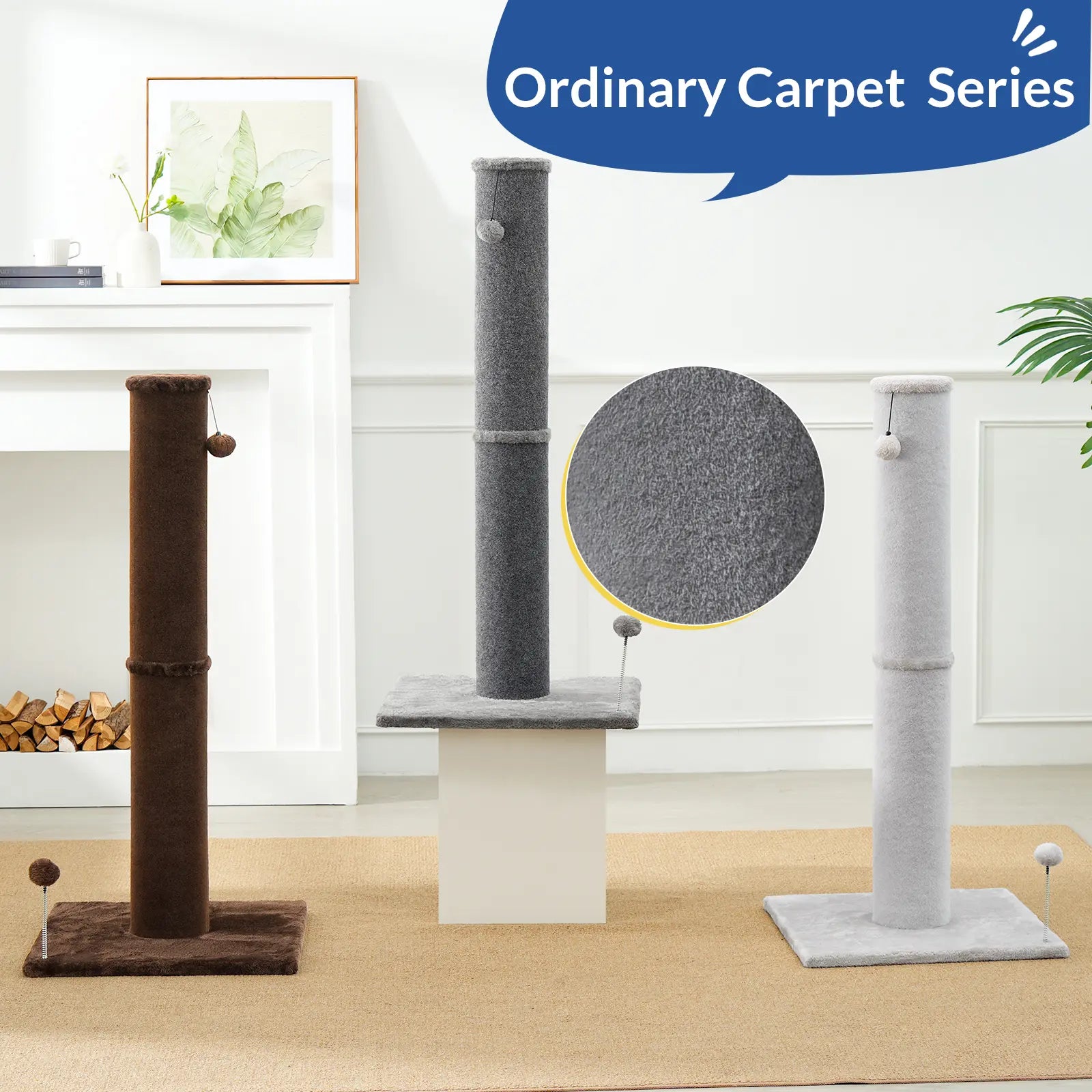 MADE 4 PETS 41-Inch Tall Cat Scratching Post - Gray, Large Vertical Scratcher with Replaceable Toys and Sturdy Base, Space-Saving Design, Imitation Sisal Construction
