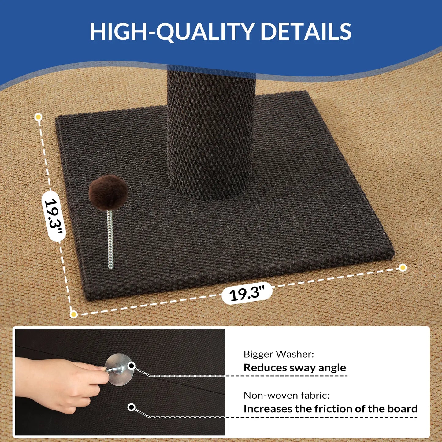 MADE 4 PETS 41-Inch Tall Cat Scratching Post - Gray, Large Vertical Scratcher with Replaceable Toys and Sturdy Base, Space-Saving Design, Imitation Sisal Construction