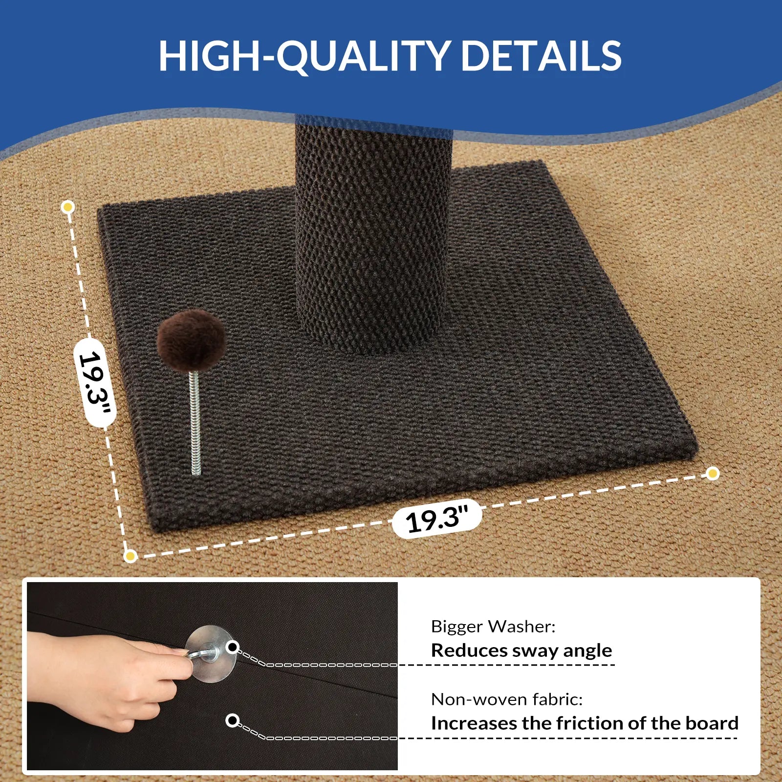 MADE 4 PETS 41-Inch Tall Cat Scratching Post - Gray, Large Vertical Scratcher with Replaceable Toys and Sturdy Base, Space-Saving Design, Imitation Sisal Construction